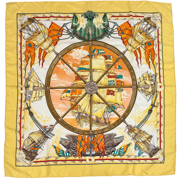 HERMES Accessories - Hermes scarf/muffler, Carre 90 "Vive le Vent" (Let the Wind Blow), women's, b...